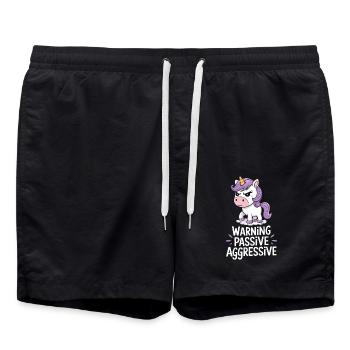 Caution Passive Aggressive Unicorn Humor - Swim Trunks - black - Front - AI Model Male 185 light (185cm)