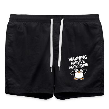 Vorsicht Passiv Aggressiv Lustiger Pinguin - Badeshorts - Schwarz - Vorne - AI Model Male 185 light (185cm)