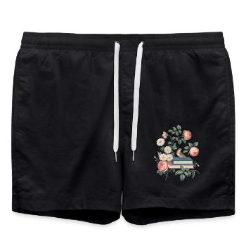 Cottagecore Romance: Books, Flowers and Birds - Swim Trunks - black - Front - AI Model Male 185 light (185cm)