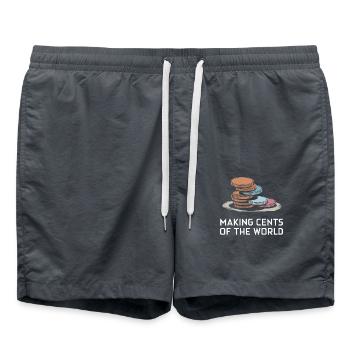 Making Cents Of The World Stapel Münzen Humor - Badeshorts - Anthrazit - Vorne - AI Model Male 185 light (185cm)