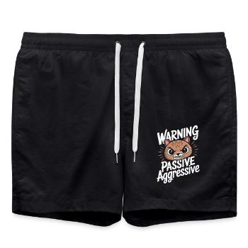 Warning, Passive, Aggressive, Funny Cat - Swim Trunks - black - Front - AI Model Male 185 light (185cm)