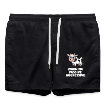 Caution Passive Aggressive Funny Cow - Swim Trunks - black - Front - AI Model Male 185 light (185cm)