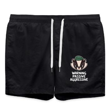 Attention passive aggressive badger with cap - Swim Trunks - black - Front - AI Model Male 185 light (185cm)