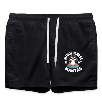 La pleine conscience est mon mantra avec un pingouin mignon - Short de bain - noir - Devant - AI Model Male 185 light (185cm)