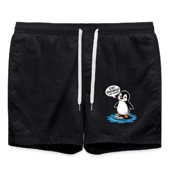 Stay Grounded Hovering Around Penguin Illustration - Swim Trunks - black - Front - AI Model Male 185 light (185cm)