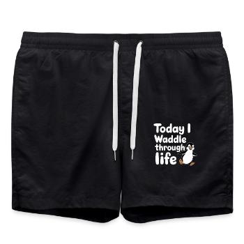 Heute Watschel Ich Durchs Leben Pinguin - Badeshorts - Schwarz - Vorne - AI Model Male 185 light (185cm)