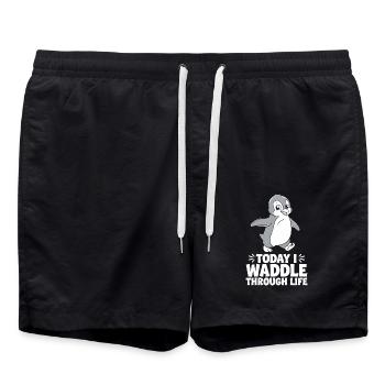 Heute Watschel Ich Durchs Leben Pinguin - Badeshorts - Schwarz - Vorne - AI Model Male 185 light (185cm)