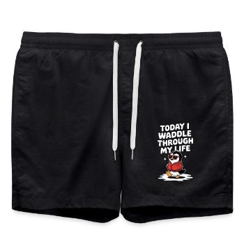 Today I'm waddling through my life Penguin - Swim Trunks - black - Front - AI Model Male 185 light (185cm)