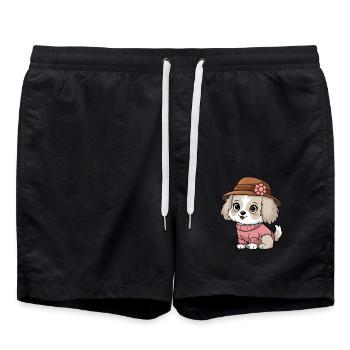 Niedlicher Hund im Hut und Pullover - Badeshorts - Schwarz - Vorne - AI Model Male 185 light (185cm)