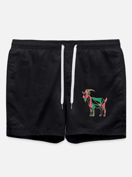 geomGeometrische Bauernhoftier Grafik Ziege Bunt - Badeshorts - Schwarz
