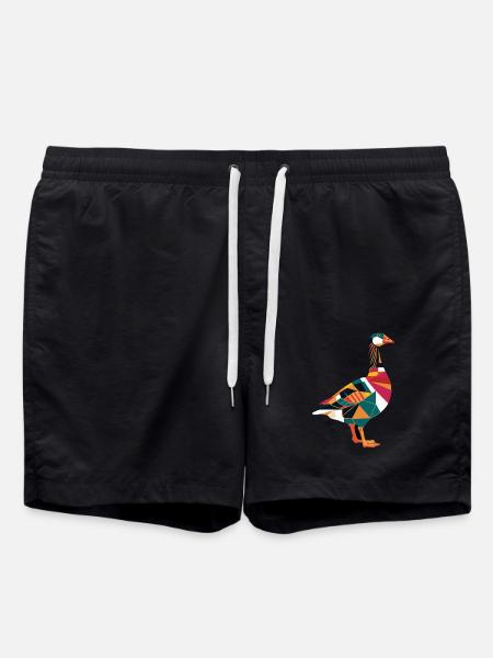 Geometric Farm Animal Graphic Goose - Swim Trunks - black