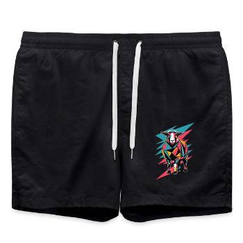 Geometrische Bauernhoftier Grafik - Farbige Schaf - Badeshorts - Schwarz - Vorne - AI Model Male 185 light (185cm)