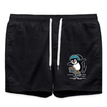 Skateboard Fahrender Pinguin Mit Helm - Badeshorts - Schwarz - Vorne - AI Model Male 185 light (185cm)