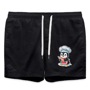 Cute penguin baker with rolling pin - Swim Trunks - black - Front - AI Model Male 185 light (185cm)