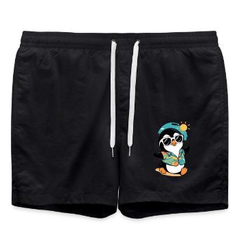 Pingouin Cool En Chemise Hawaïenne Avec Des Lunettes De Soleil Et - Short de bain - noir - Devant - AI Model Male 185 light (185cm)