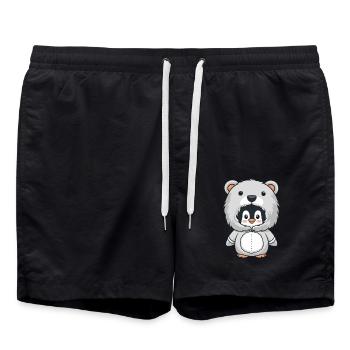 Pingouin en costume d’ours câlin - Short de bain - noir - Devant - AI Model Male 185 light (185cm)