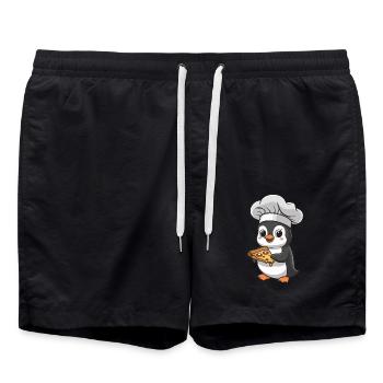 Penguin pizzaïolo avec pizza - Short de bain - noir - Devant - AI Model Male 185 light (185cm)