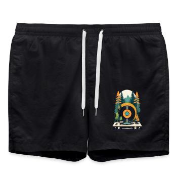 Retro Musik Szene Plattenspieler Wald Design - Badeshorts - Schwarz - Vorne - AI Model Male 185 light (185cm)