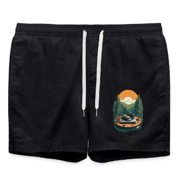 Music Streetwear Outfit Turntable Nature - Swim Trunks - black - Front - AI Model Male 185 light (185cm)