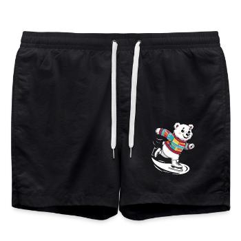 Ours polaire mignon patinage sur glace dans un pull coloré - Short de bain - noir - Devant - AI Model Male 185 light (185cm)