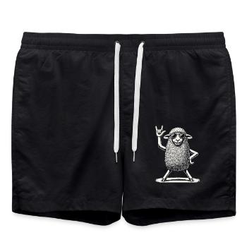 Heavy Metal Festival Rock Musik Konzert Schaf - Badeshorts - Schwarz - Vorne - AI Model Male 185 light (185cm)