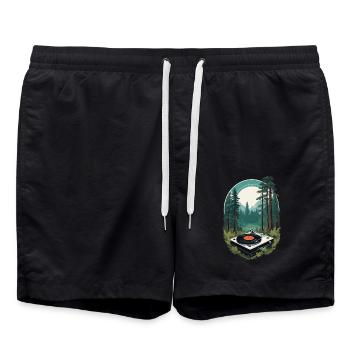 Musik Streetwear Outfit Natur Vinyl Plattenspieler - Badeshorts - Schwarz - Vorne - AI Model Male 185 light (185cm)