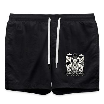 Musik Retro DJ Samurai Streetwear Inspiration - Badeshorts - Schwarz - Vorne - AI Model Male 185 light (185cm)