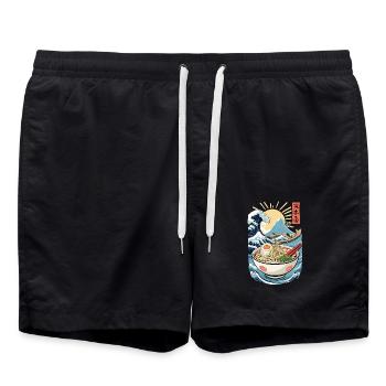 Ramen Noodles Ukiyo-E Japanese Retro Streetwear - Swim Trunks - black - Front - AI Model Male 185 light (185cm)