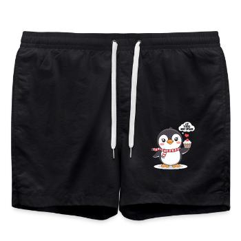 Pingouin pense à cupcakes motif sucré - Short de bain - noir - Devant - AI Model Male 185 light (185cm)