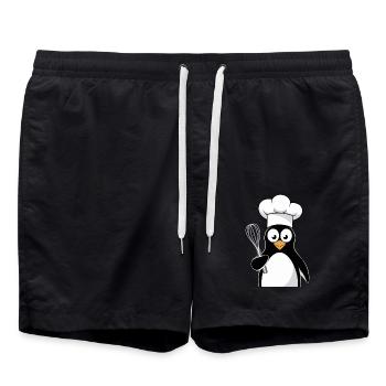 Pingouin Cuisinier avec motif de fouet - Short de bain - noir - Devant - AI Model Male 185 light (185cm)