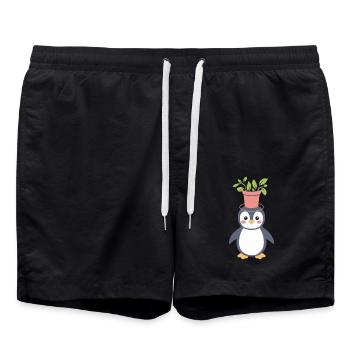 Plant lover penguin with flower pot on the - Swim Trunks - black - Front - AI Model Male 185 light (185cm)