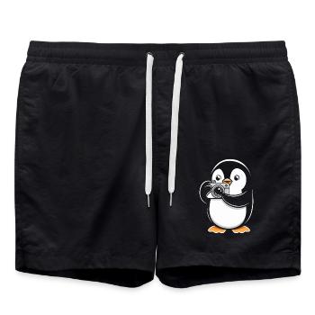 Pingouin avec appareil photo Photographe Hobby Photographie - Short de bain - noir - Devant - AI Model Male 185 light (185cm)