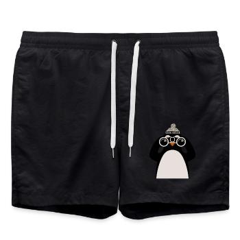 Pinguin Mit Fernglas Und Mütze Motiv - Badeshorts - Schwarz - Vorne - AI Model Male 185 light (185cm)