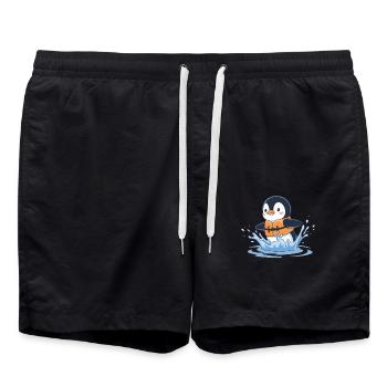 Cheerful Swimming Penguin Swimmer - Swim Trunks - black - Front - AI Model Male 185 light (185cm)