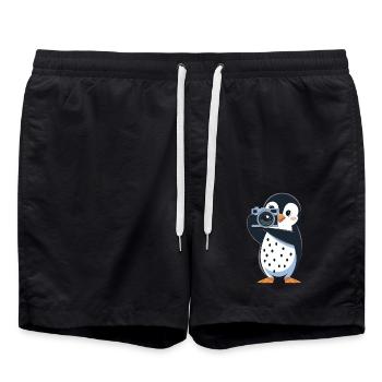 Penguin Photographer With Camera For Photo Lovers - Swim Trunks - black - Front - AI Model Male 185 light (185cm)
