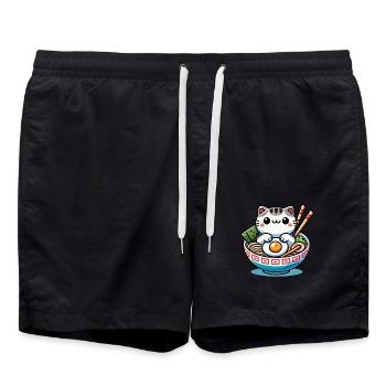 Chat Kawaii en Ramen Bowl Streetwear - Short de bain - noir - Devant - AI Model Male 185 light (185cm)