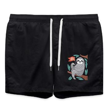 Environmentalist sloth with earth flag - Swim Trunks - black - Front - AI Model Male 185 light (185cm)