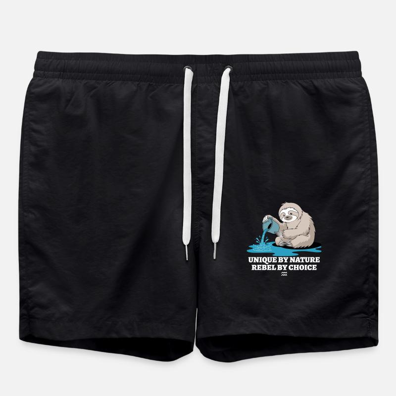 Aquarius-Zodiac Sloth Unique Natural - Swim Trunks - black