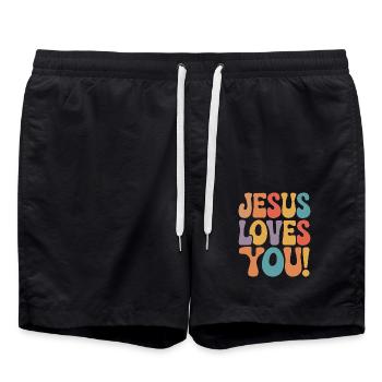 Jesus Liebt Dich Christen Spruch - Badeshorts - Schwarz - Vorne - AI Model Male 185 light (185cm)