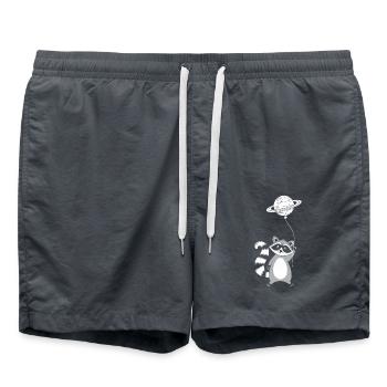Playful escape with raccoon and planet balloon - Swim Trunks - anthracite - Front - AI Model Male 185 light (185cm)
