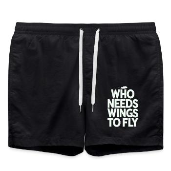 Who needs wings to fly? Vegan and - Swim Trunks - black - Front - AI Model Male 185 light (185cm)