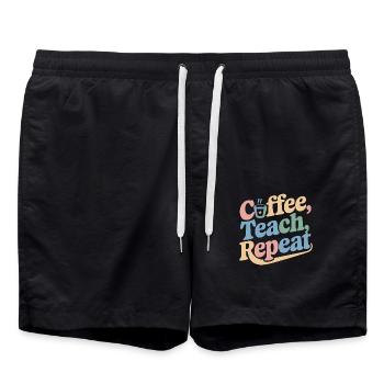 Coffee, Teaching, Repeating: Teacher Inspiration - Swim Trunks - black - Front - AI Model Male 185 light (185cm)