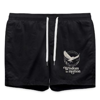 Wisdom In Motion Owl Nature Landscape - Swim Trunks - black - Front - AI Model Male 185 light (185cm)