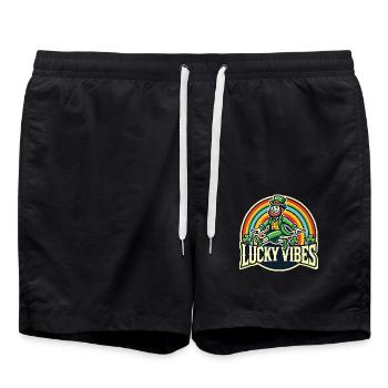 St. Patrick's Day Lucky Vibes Regenbogen - Badeshorts - Schwarz - Vorne - AI Model Male 185 light (185cm)