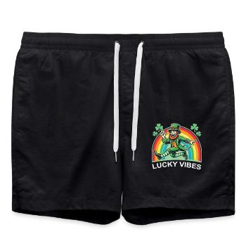 St. Patrick's Day Lucky Vibes Rainbow - Swim Trunks - black - Front - AI Model Male 185 light (185cm)