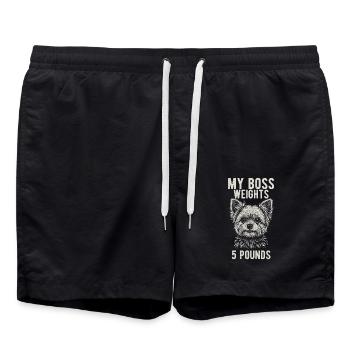 My Weighs Five Pounds - Yorkie Owner - Swim Trunks - black - Front - AI Model Male 185 light (185cm)