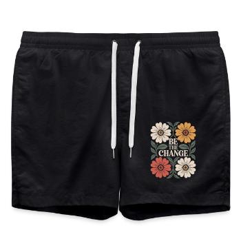 Sei Der Wandel Vintage Blumen Inspiration Zitat - Badeshorts - Schwarz - Vorne - AI Model Male 185 light (185cm)