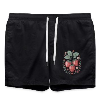 Cheerful strawberries with floral decoration - Swim Trunks - black - Front - AI Model Male 185 light (185cm)