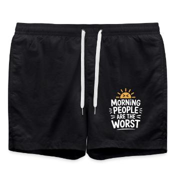 Morgenmenschen Sind Die Schlimmsten - Humorvoller - Badeshorts - Schwarz - Vorne - AI Model Male 185 light (185cm)