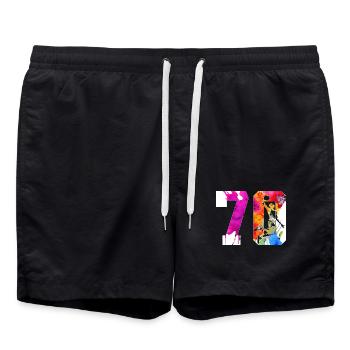 70TH BIRTHDAY BASKETBALL NUMBER 70 - Swim Trunks - black - Front - AI Model Male 185 light (185cm)
